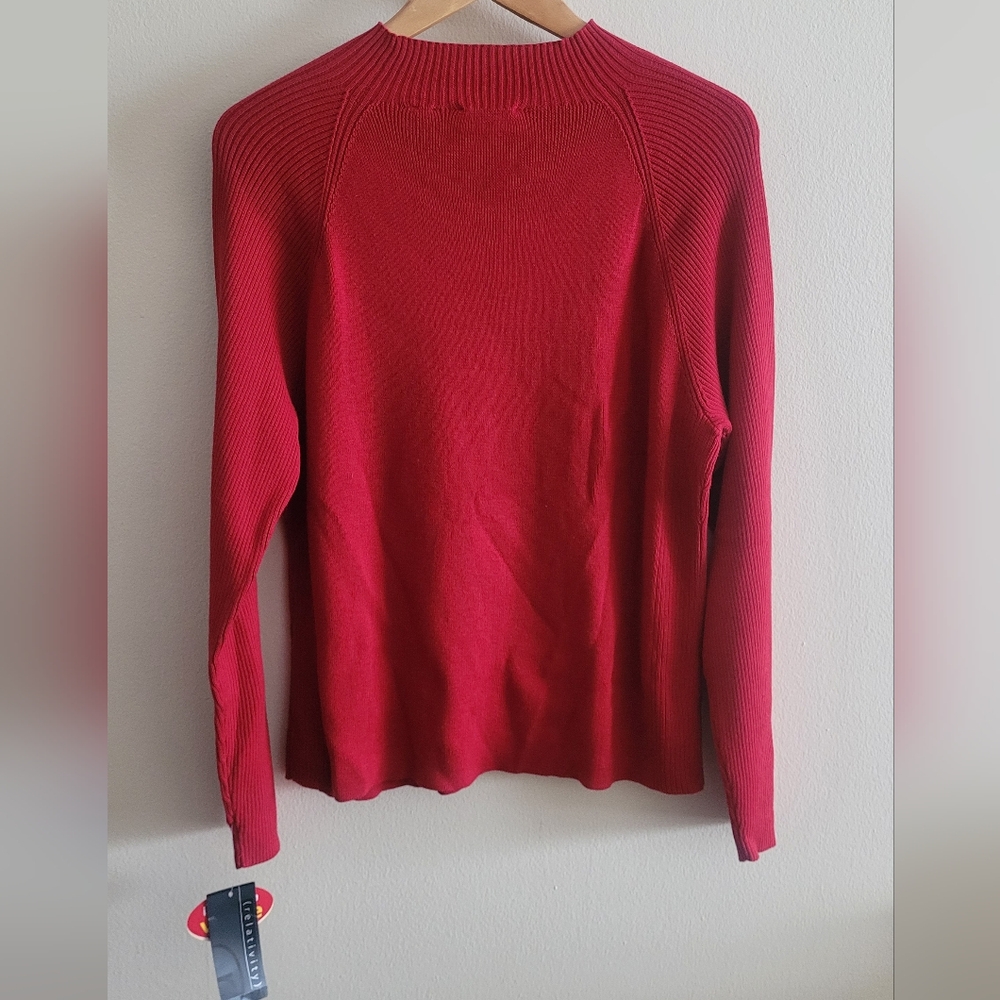 Relativity ribbed slight mockneck pullover sweater Women's XL true red - Picture 6 of 8